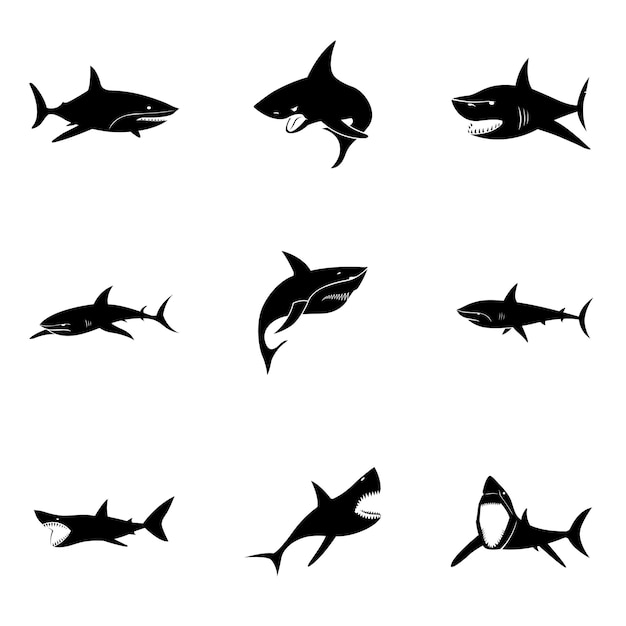 Shark vector set. simple shark shape illustration, editable elements, can be used in logo design