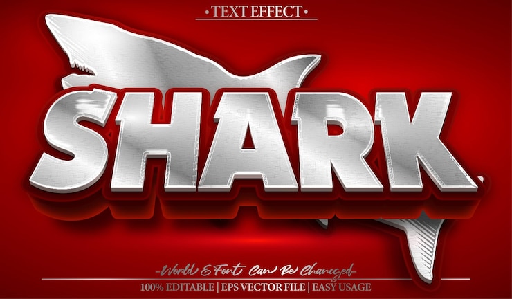 Vector shark vector text effect bewerkbaar alphabet red animal wildlife ocean fish danger cartoon movie