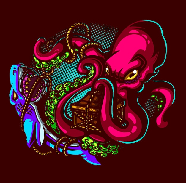 Vector shark vs octopus vector illustration