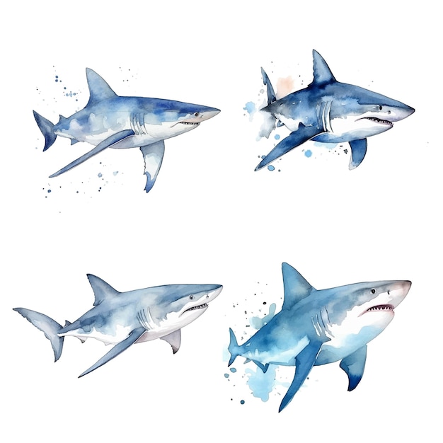 Shark watercolor paint collection