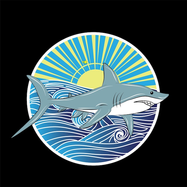 shark with japanese background logo icon