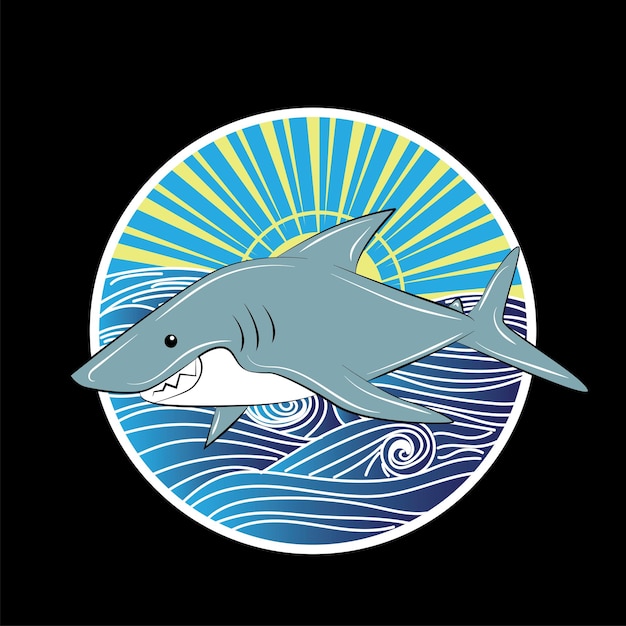 shark with japanese background logo icon