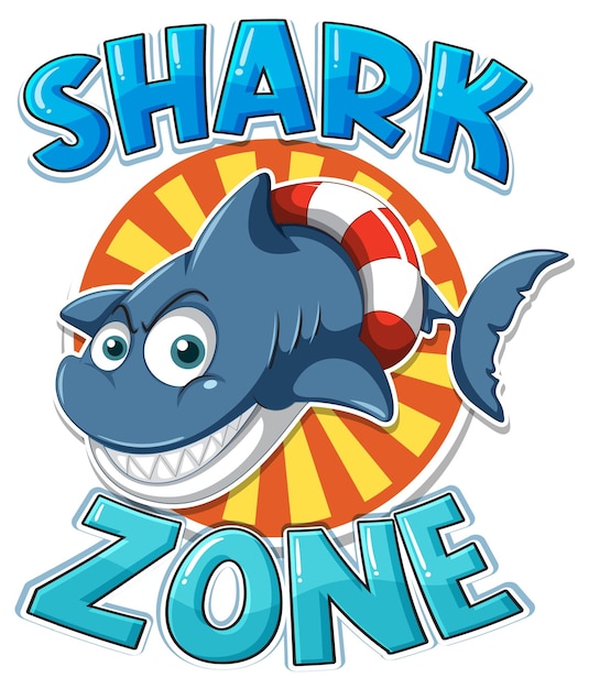 Shark zone icon with shark cartoon character