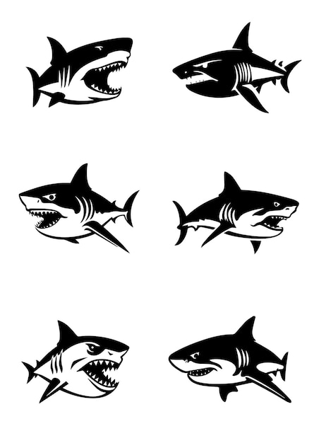 Sharks silouhette 6er pack vector logo