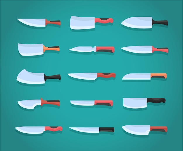наборы острых ножей для резки и расщепления на кухне иллюстрации