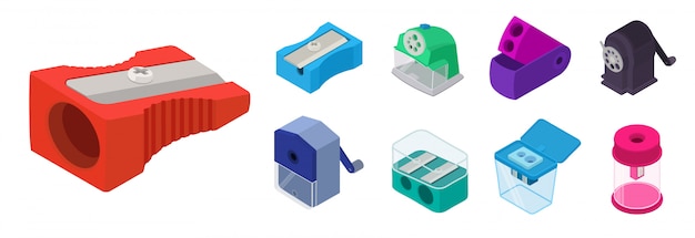 Sharpener icons set, isometric style