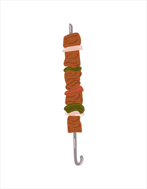 Vettore shashlik kebab alla griglia su una carne di cibo allo spiedo illustrazione vettoriale disegnata a mano isolata su bianco