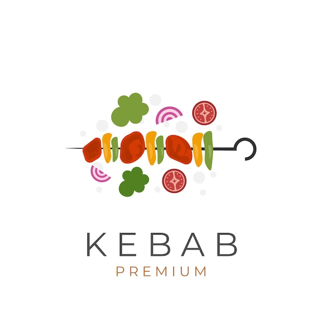 Shashlik Shish Kebab Vector Illustratie Logo met vlees en verse gemengde groenten