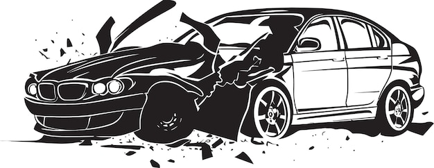 ベクトル 壊れた沈 黒い事故 ロゴ シンボル 真夜中の不幸 ベクトル 車の衝突デザイン