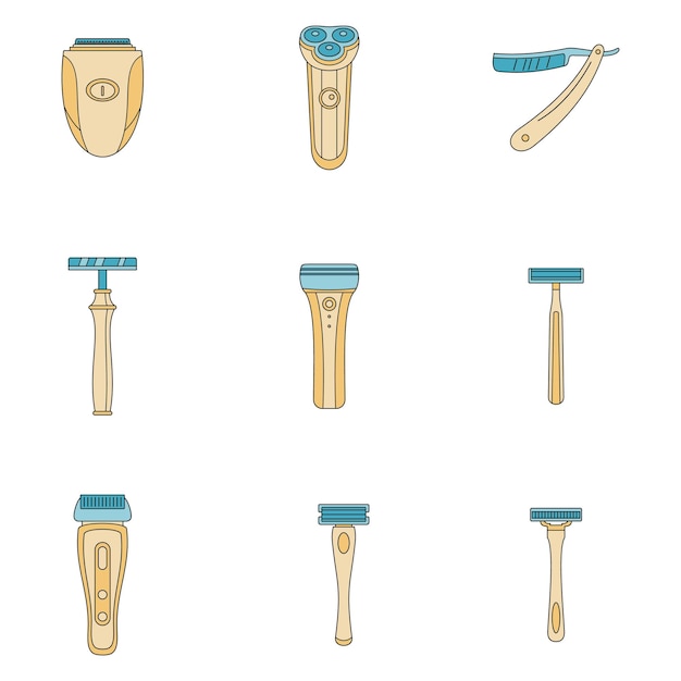 Vector shaver blade razor personal icons set outline illustration of 9 shaver blade razor personal vector icons thin line color flat on white