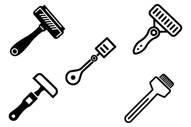 Shaving Razor Set Vector Silhouette Outline In White Background