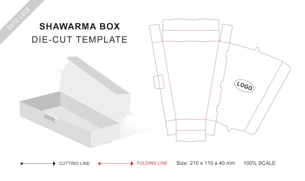 Vector shawarma box die cut template or food packaging