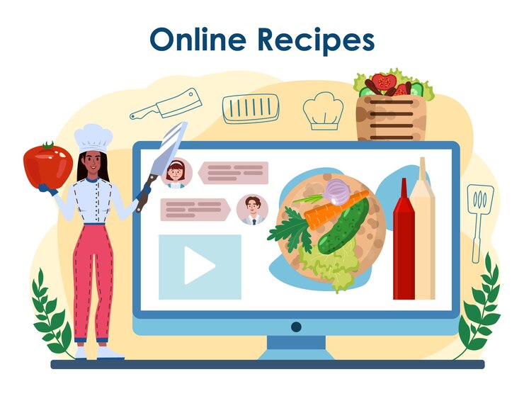 Vector shawarma maker online service or platform. chef cooking delicious street food roll with meat, salad and tomato. kebab fast food cafe. online recipe. flat vector illustration