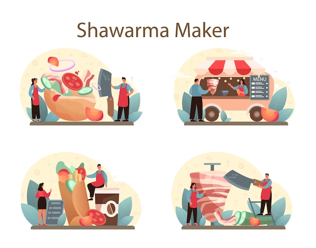 Shawarma street food concept set.