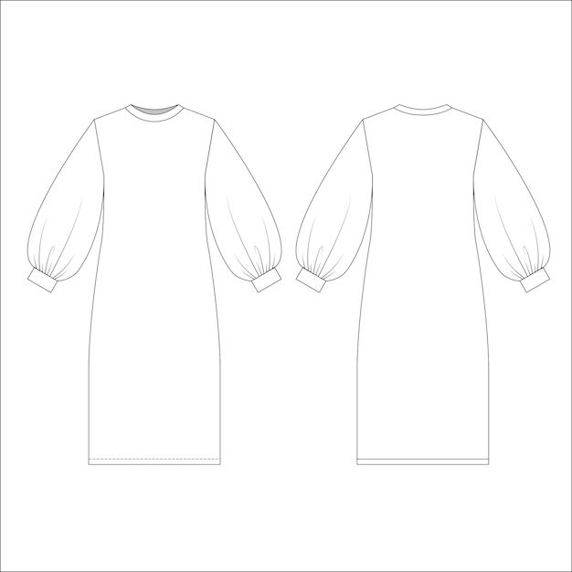 Sheath dress womens square neck bell sleeve knee length sheath dress  technical drawing vector illustration CAD mockup Stock Vector  Adobe  Stock