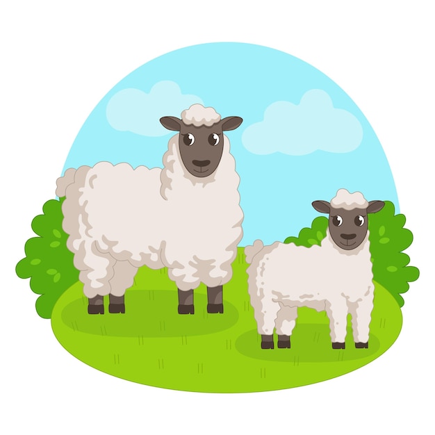 Овцы и ягненок на фоне природы