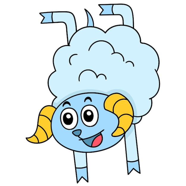 Sheep are in funny acrobatic action, doodle icon image. cartoon caharacter cute doodle draw