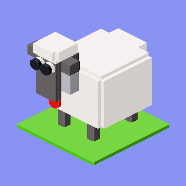 Sheep assembled from plastic blocks on a blue background in isometric style for print and design. Ve