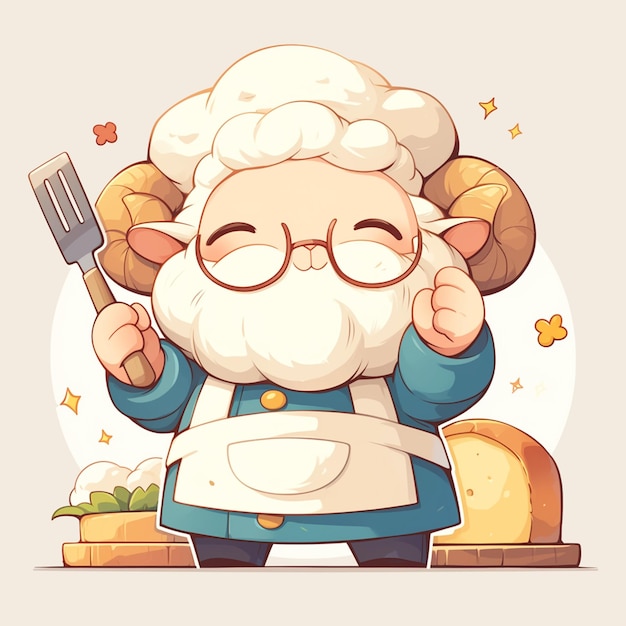 A sheep baker cartoon style