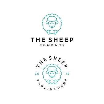 Il modello di progettazione di logo di vettore del personaggio dei cartoni animati delle pecore