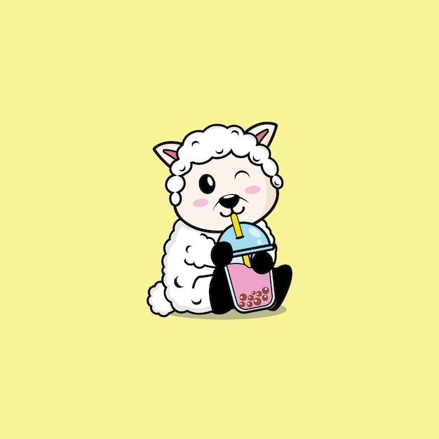 Sheep Cute Drink Boba Vector Design