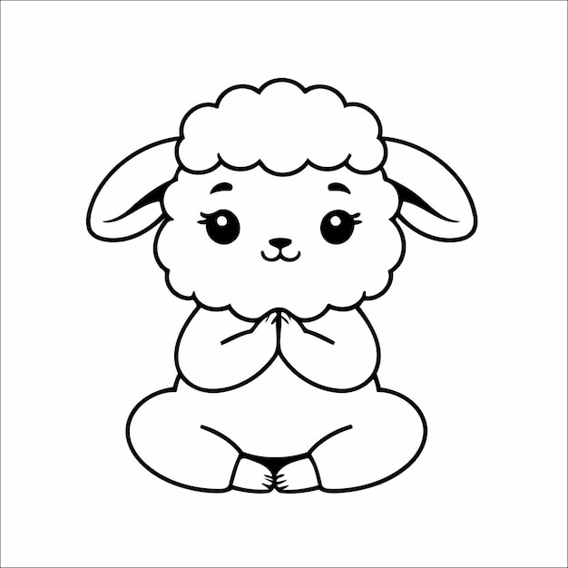 Sheep Doing Yoga Vector Coloring Page for Kids