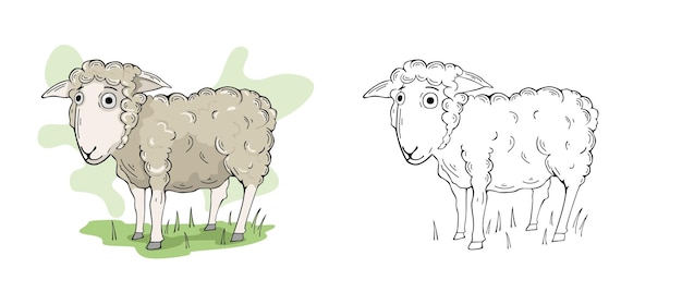 ヒツジファーム動物の漫画のイラスト