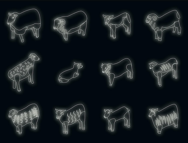Sheep icons set vector neon