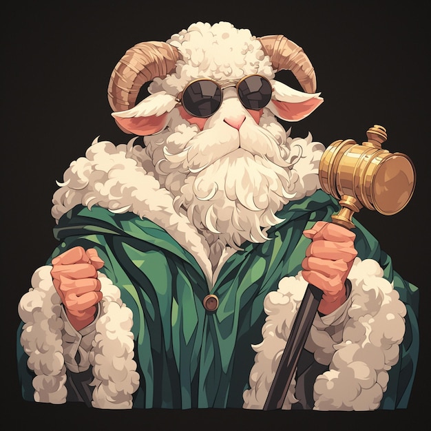 A sheep judge cartoon style