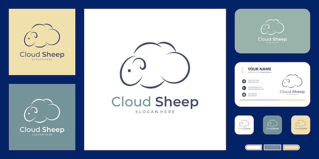 Sheep logo with cloud vector template illustration with business card template design