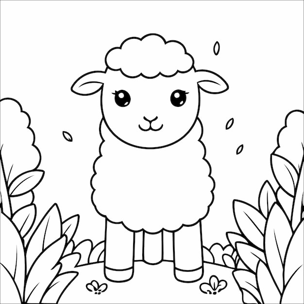 羊が茂みからピークをとる子供向けのベクトルカラーリングブック