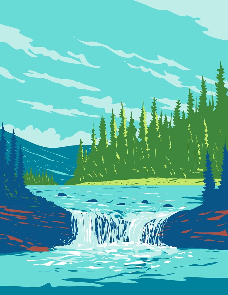 Vector sheep river provincial park in kananaskis country alberta canada wpa poster art