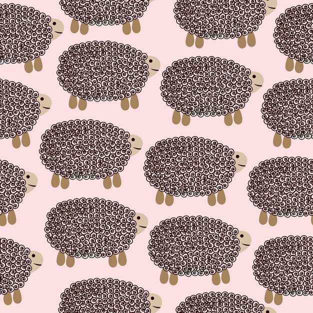 Sheep seamless pattern vector illustration of cute sheeps cartoon doodle style