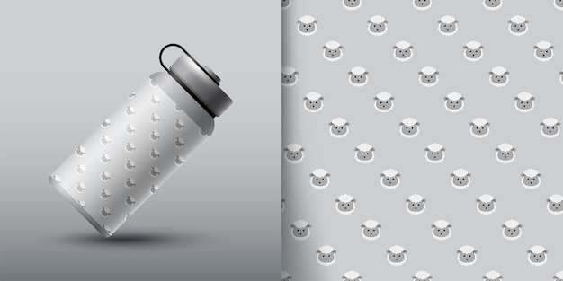 Vector sheep seamless pattern with bottle