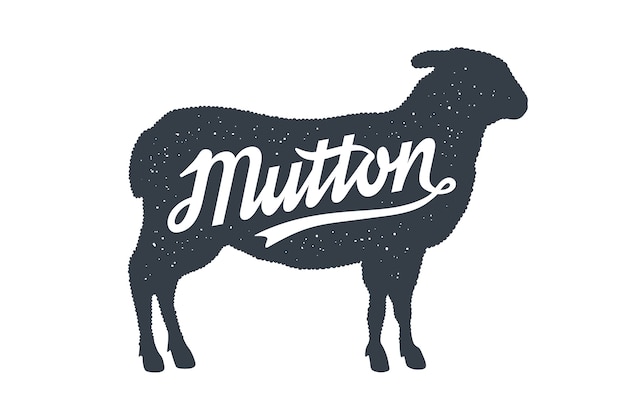 Sheep silhouette with lettering text typography mutton