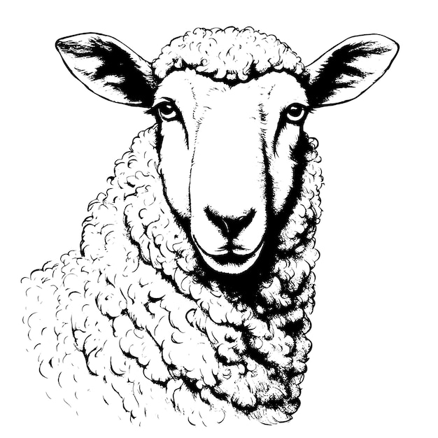 Sheep vector animal illustration for design sketch tattoo design on white background