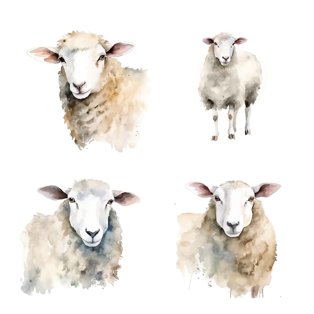 Sheep watercolor paint collection