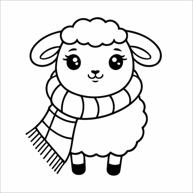 Sheep wearing Scarf holding Coloring Book for Kids