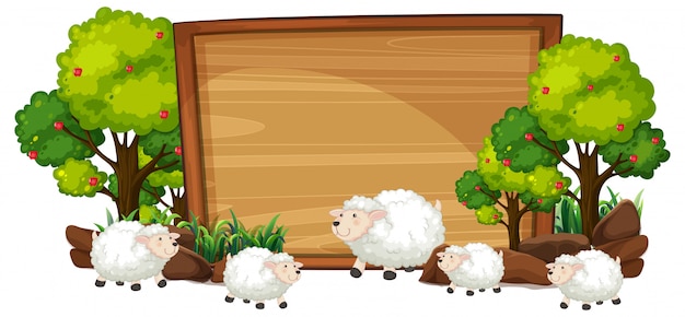 Pecore sulla bandiera di legno