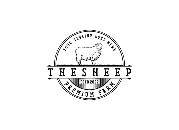 Vettore modello dell'emblema della fabbrica di lana di pecora testa di pecora elemento di progettazione per l'etichetta del logo segno immagine vettoriale