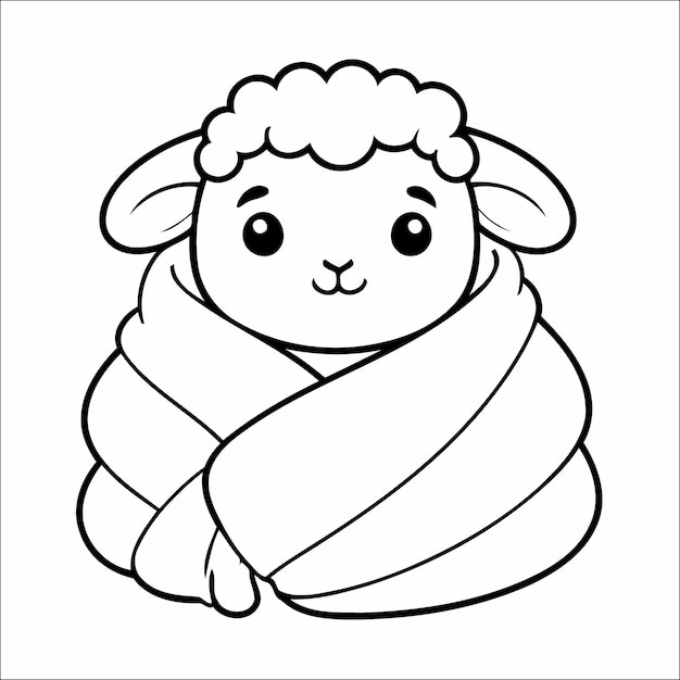 Sheep Wrapped in a Blanket Vector Coloring Book for Kids