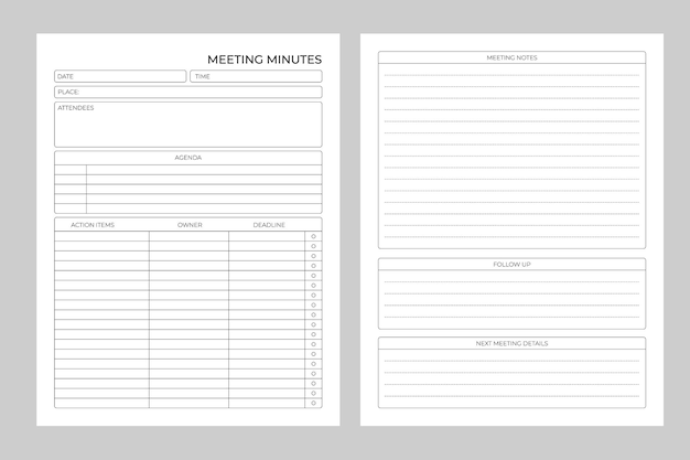 A sheet of paper that says meeting minutes.