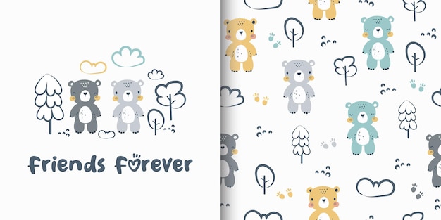 A sheet of paper with bears and the words forever on it.