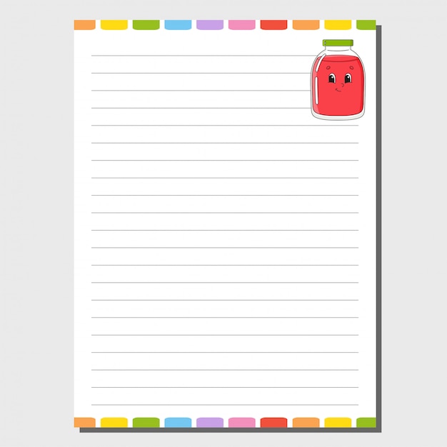 Sheet template for notebook, notepad, diary. Funny character.