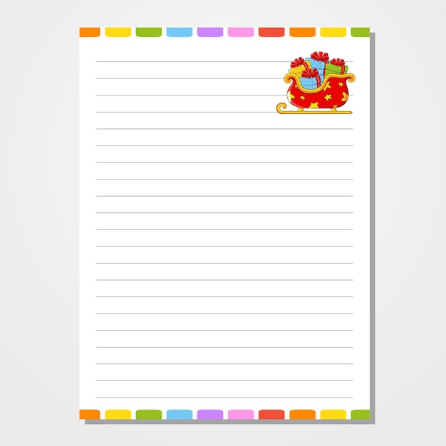 Sheet template for notebook notepad diary Lined paper Cute character With a color image Isolated vector illustration