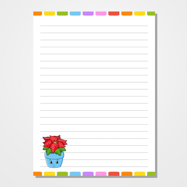 Sheet template for notebook notepad diary Lined paper Cute character With a color image