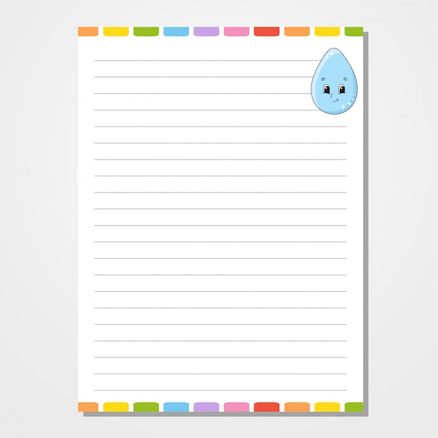Sheet template for notebook, notepad, diary