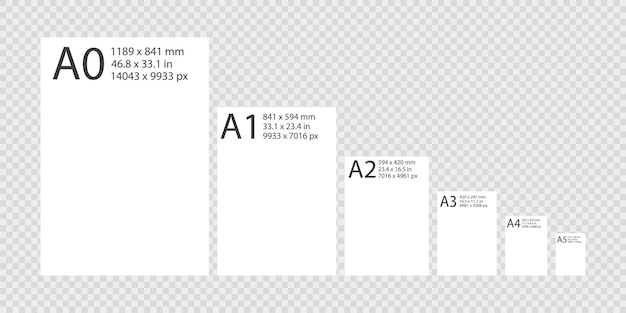 透明な背景の a0 から a5 形式のシート