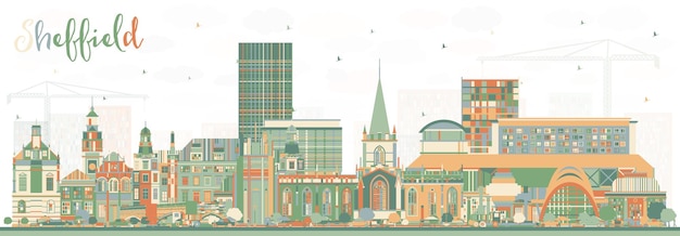 Vector sheffield uk city skyline with color buildings