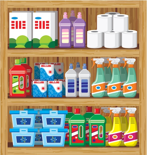 Vector shelfs with household chemicals.